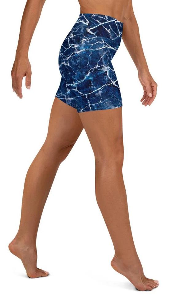 Navy Blue Marble Yoga Shorts