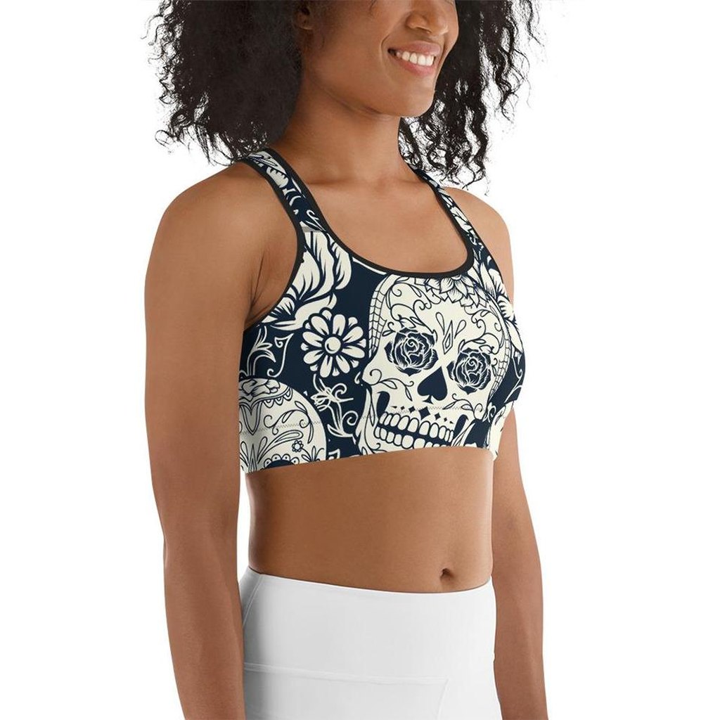 Navy Blue Skull Sports Bra