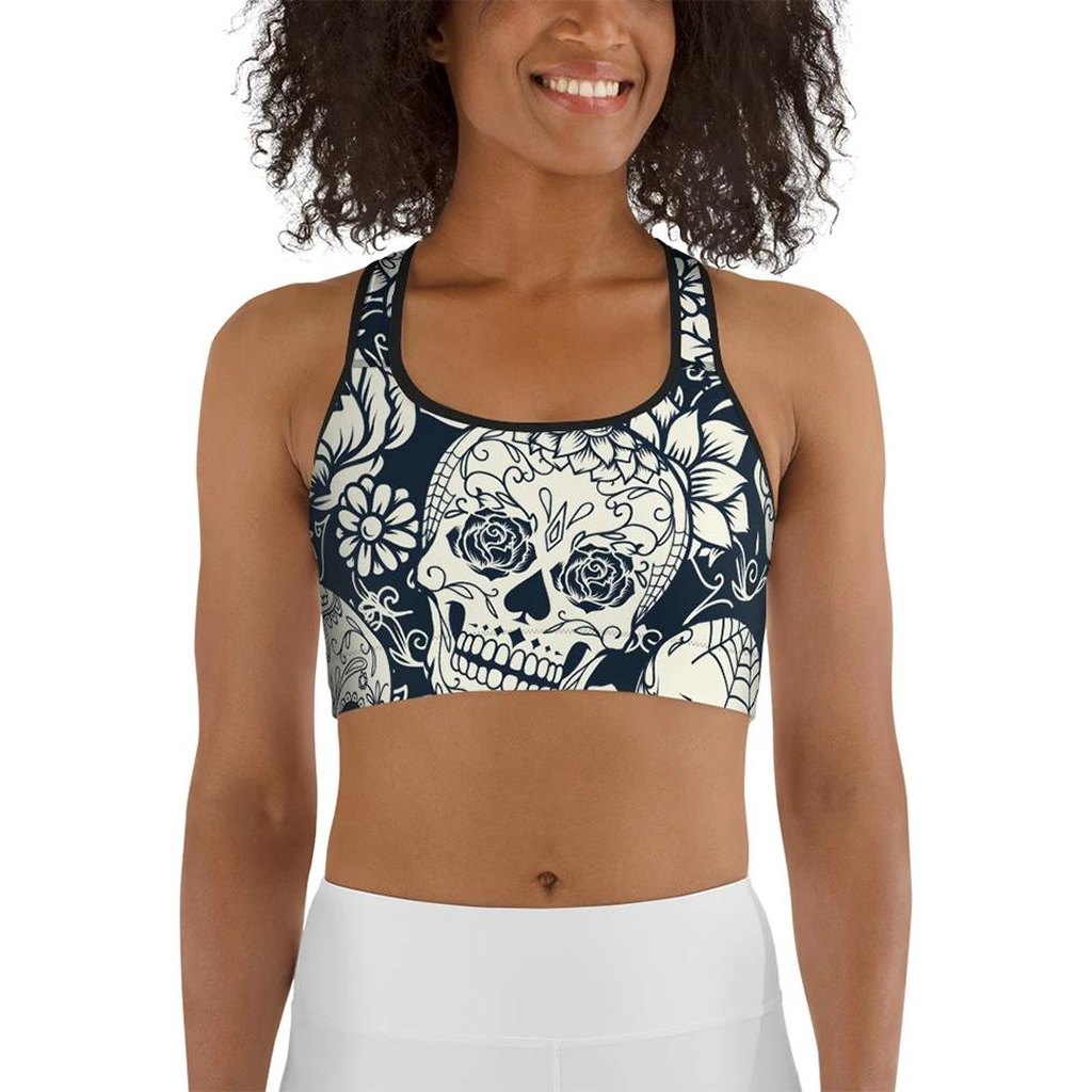 Navy Blue Skull Sports Bra