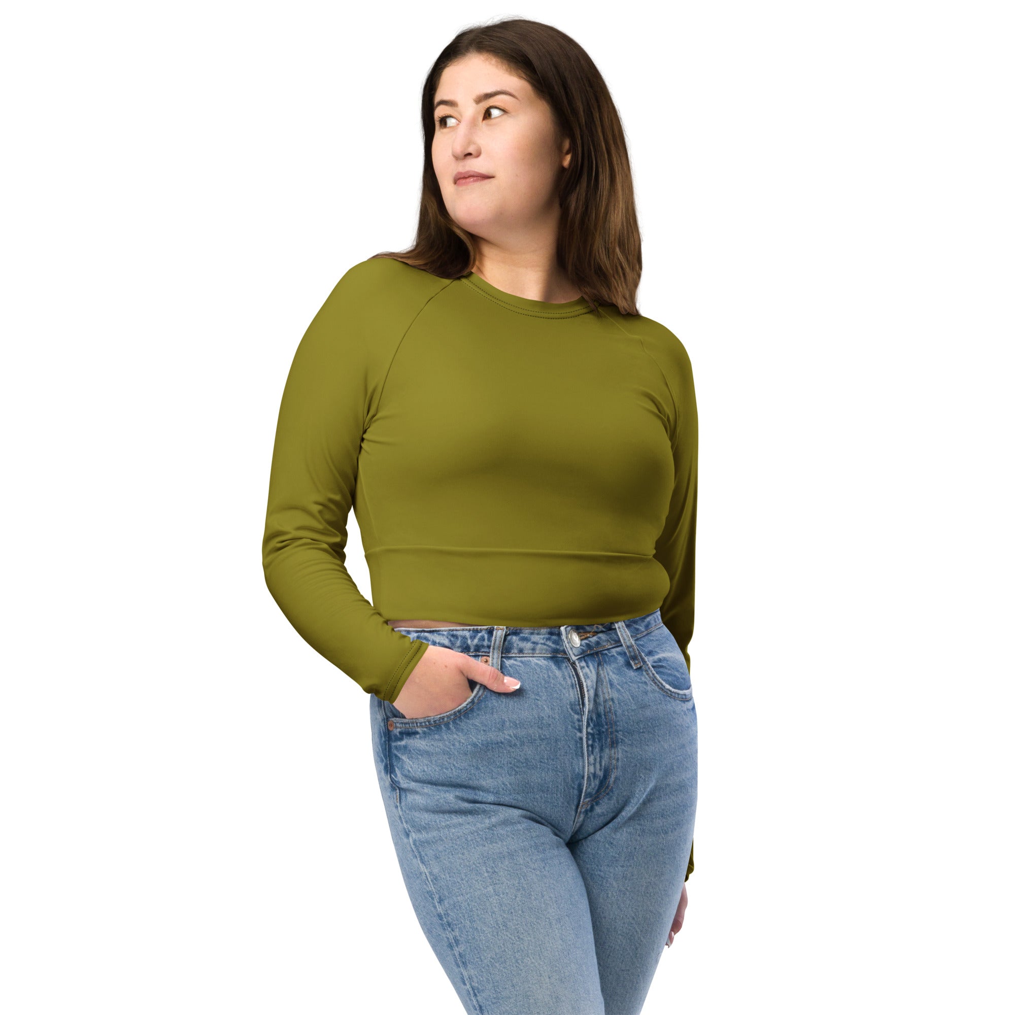 Olive Green Recycled Long-sleeve Crop Top