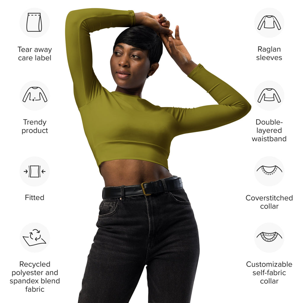 Olive Green Recycled Long-sleeve Crop Top