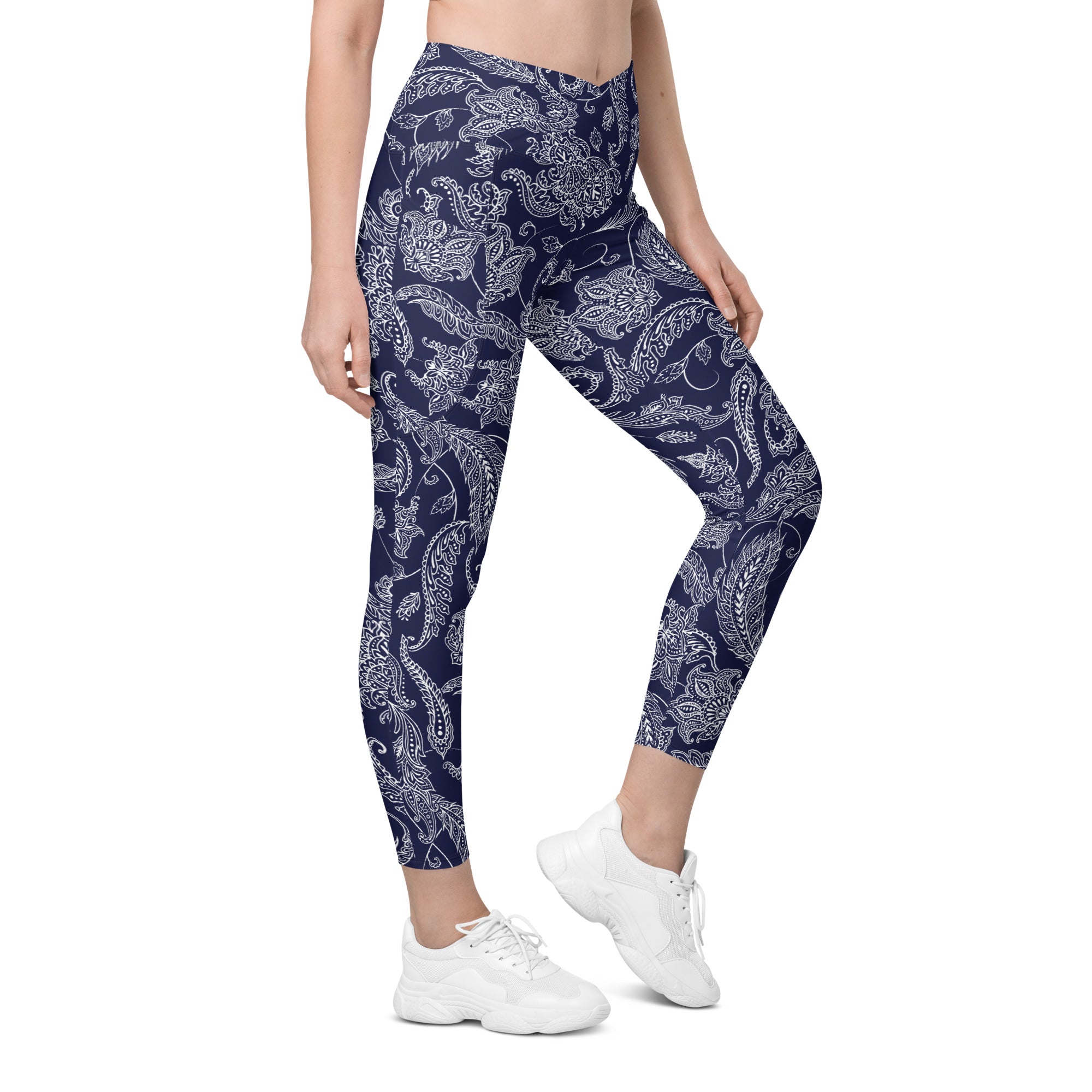 Paisley Floral Crossover Leggings With Pockets