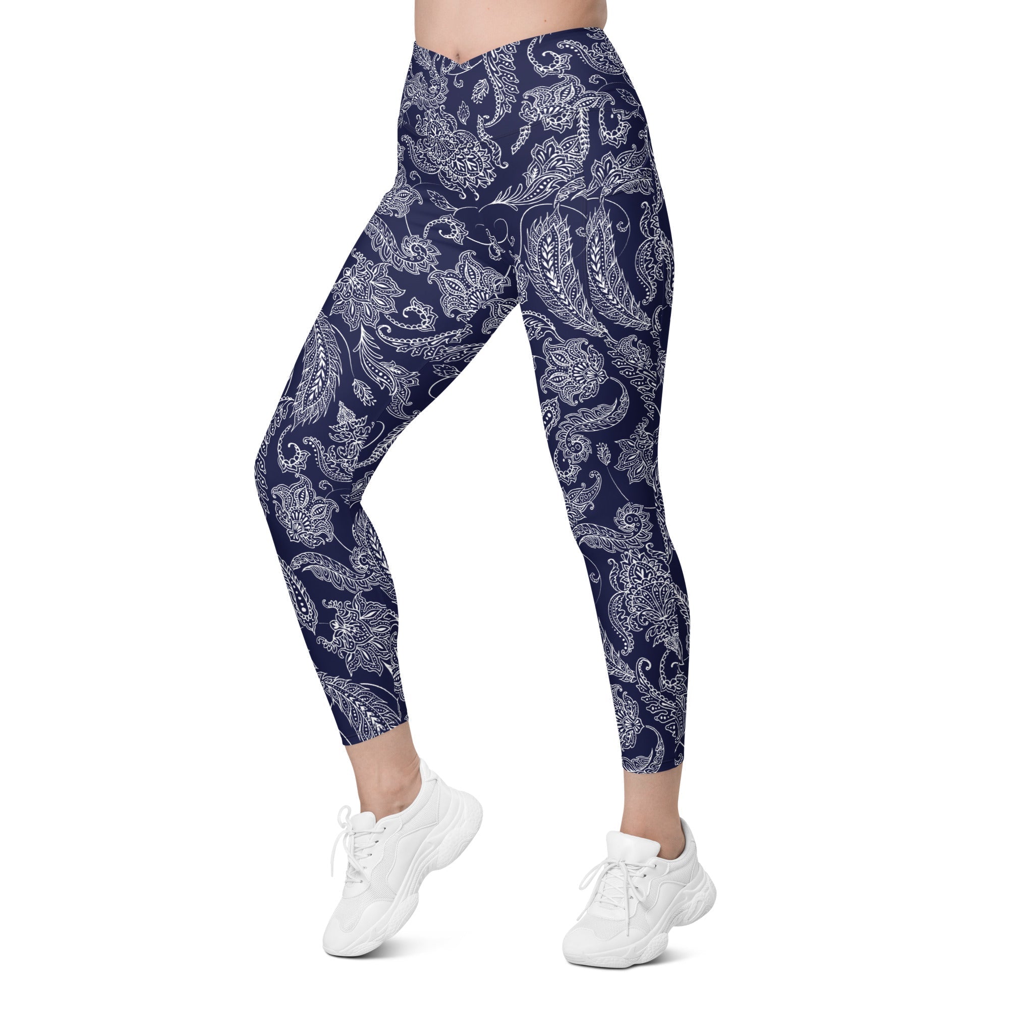 Paisley Floral Crossover Leggings With Pockets