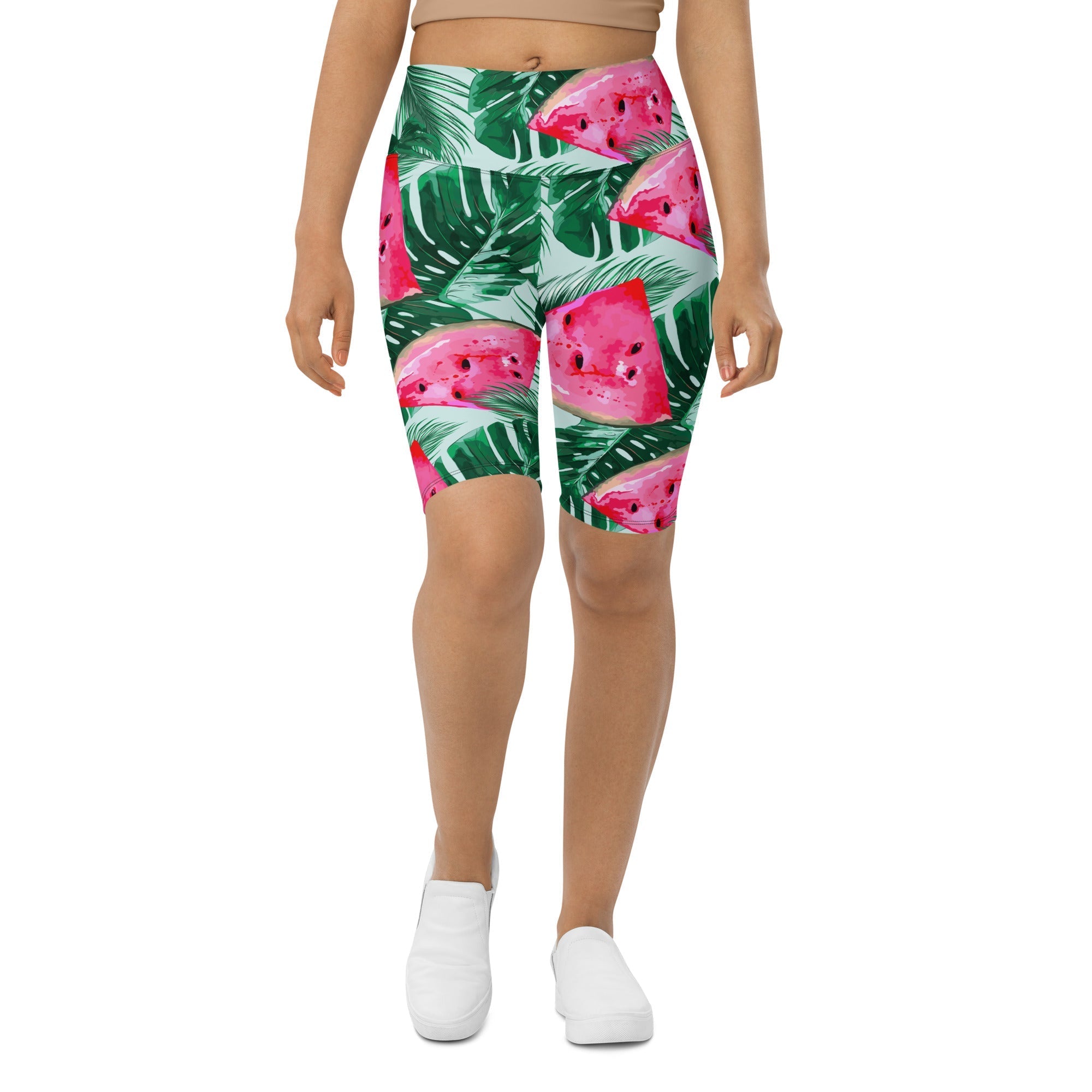 Palm Leaves & Watermelon Biker Shorts