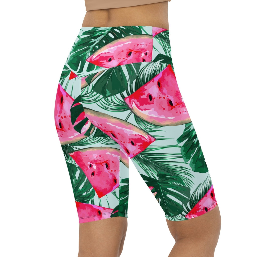Palm Leaves & Watermelon Biker Shorts