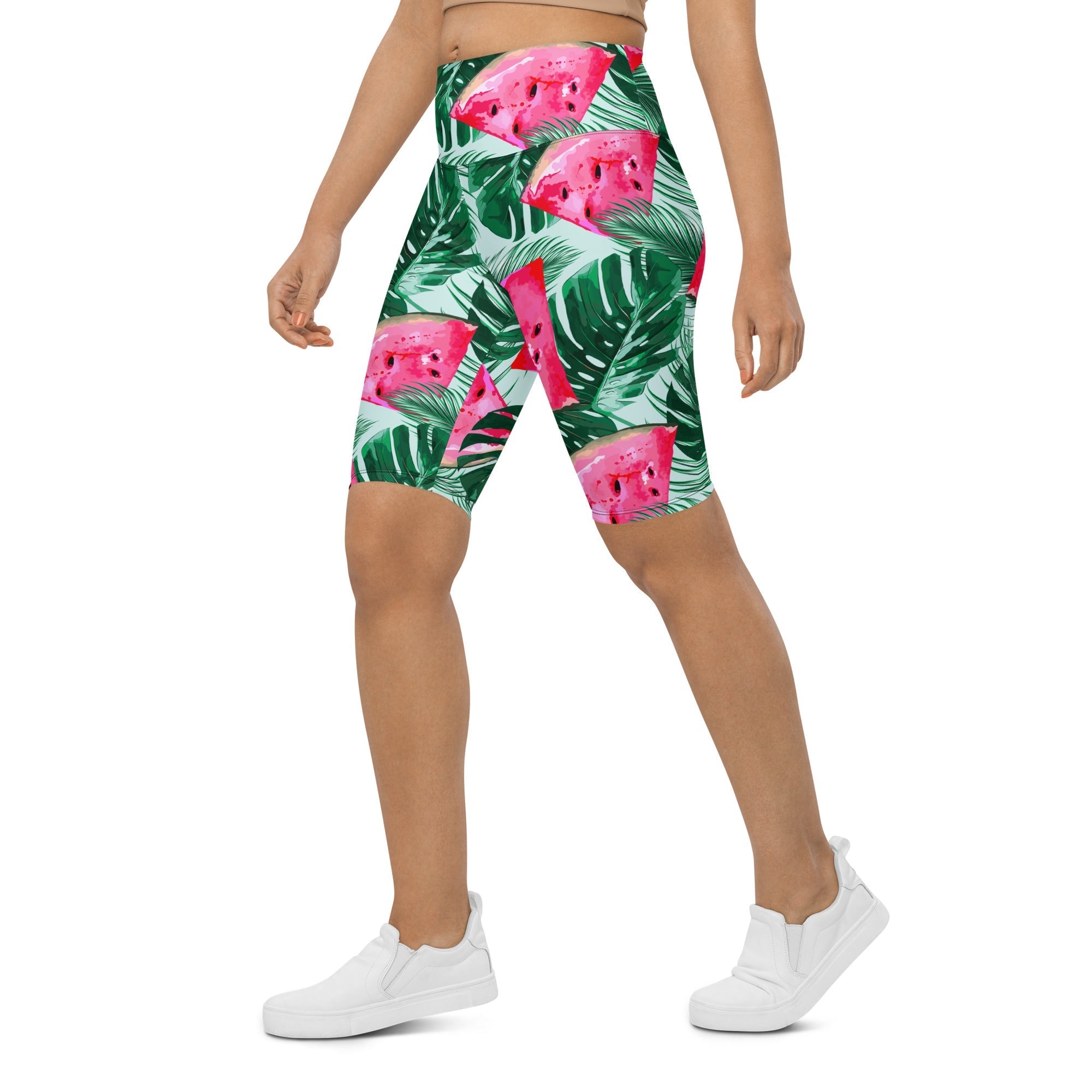 Palm Leaves & Watermelon Biker Shorts