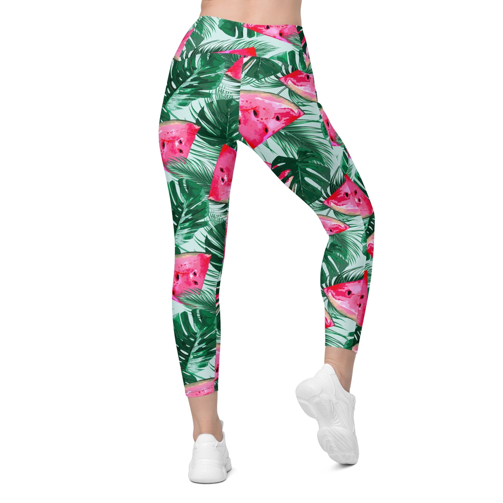 Palm Leaves & Watermelon Leggings With Pockets