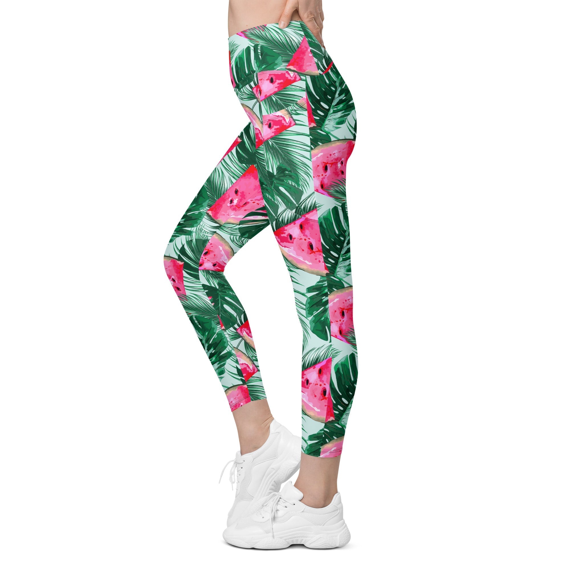 Palm Leaves & Watermelon Leggings With Pockets