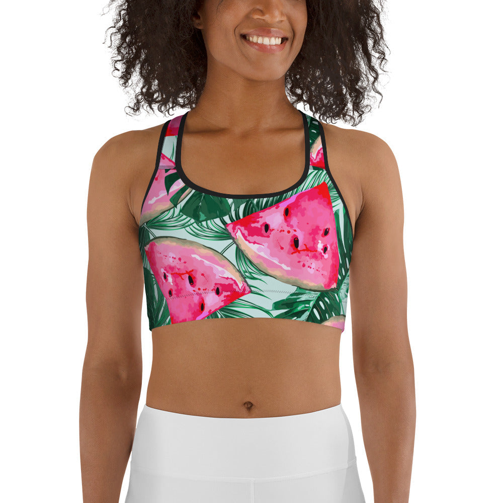 Palm Leaves & Watermelon Sports Bra