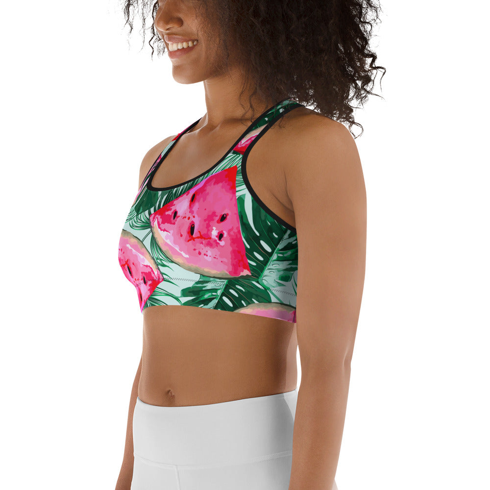 Palm Leaves & Watermelon Sports Bra