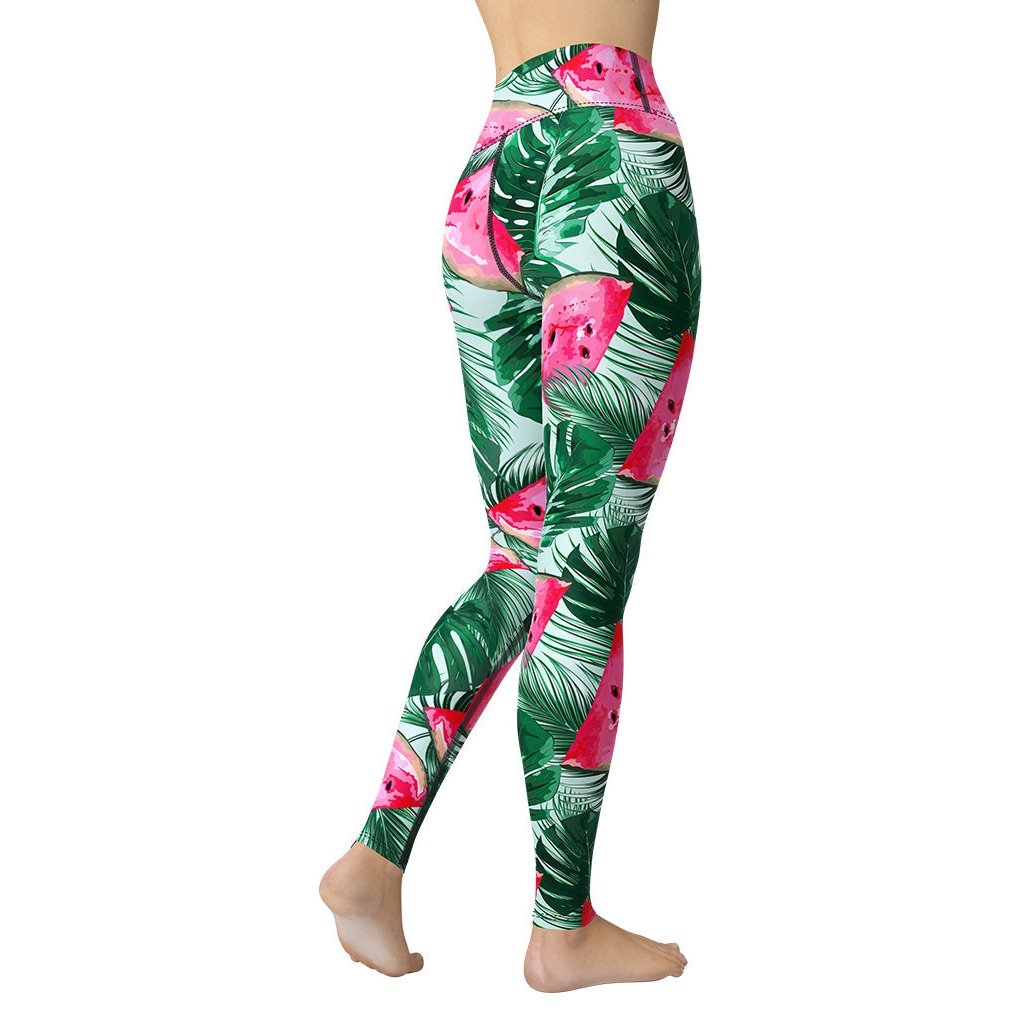 Palm Leaves & Watermelon Yoga Leggings