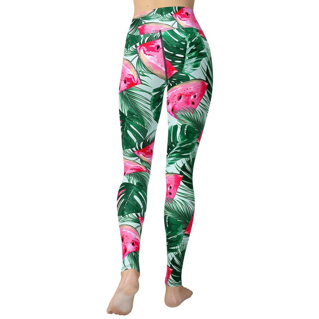 Palm Leaves Watermelon Yoga Leggings FIERCEPULSE