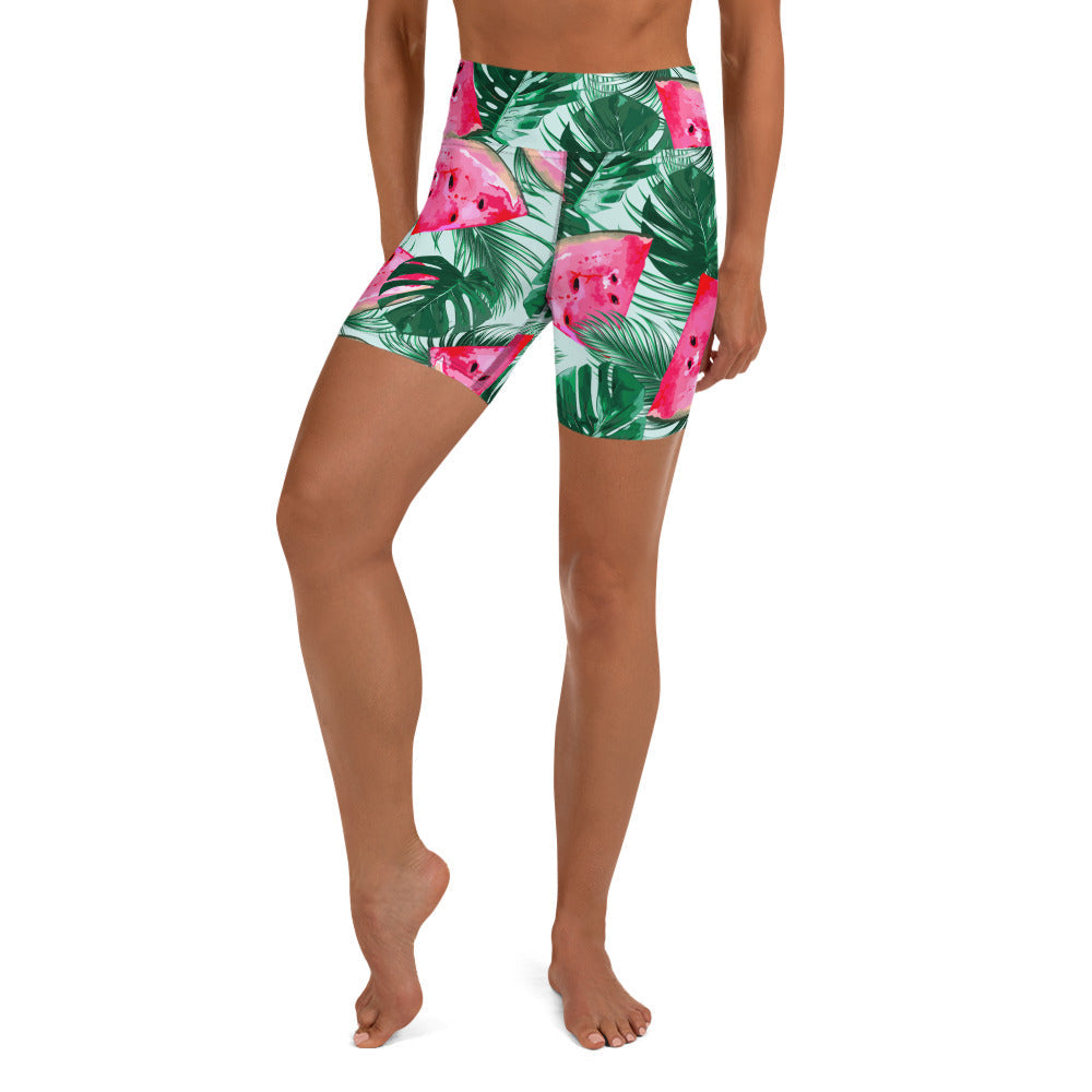 Palm Leaves & Watermelon Yoga Shorts
