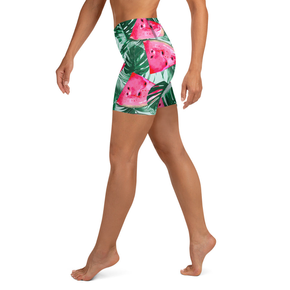 Palm Leaves & Watermelon Yoga Shorts