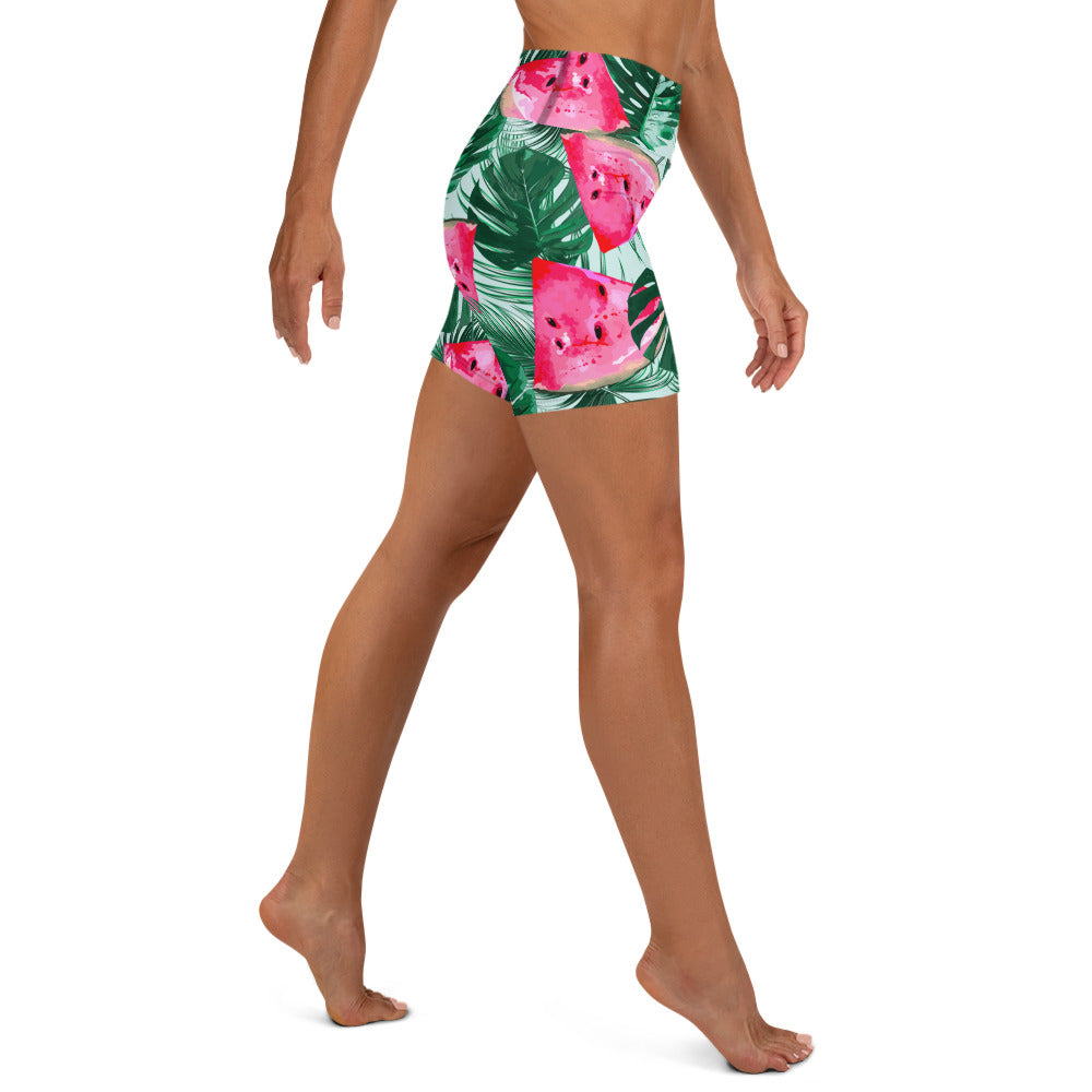 Palm Leaves & Watermelon Yoga Shorts