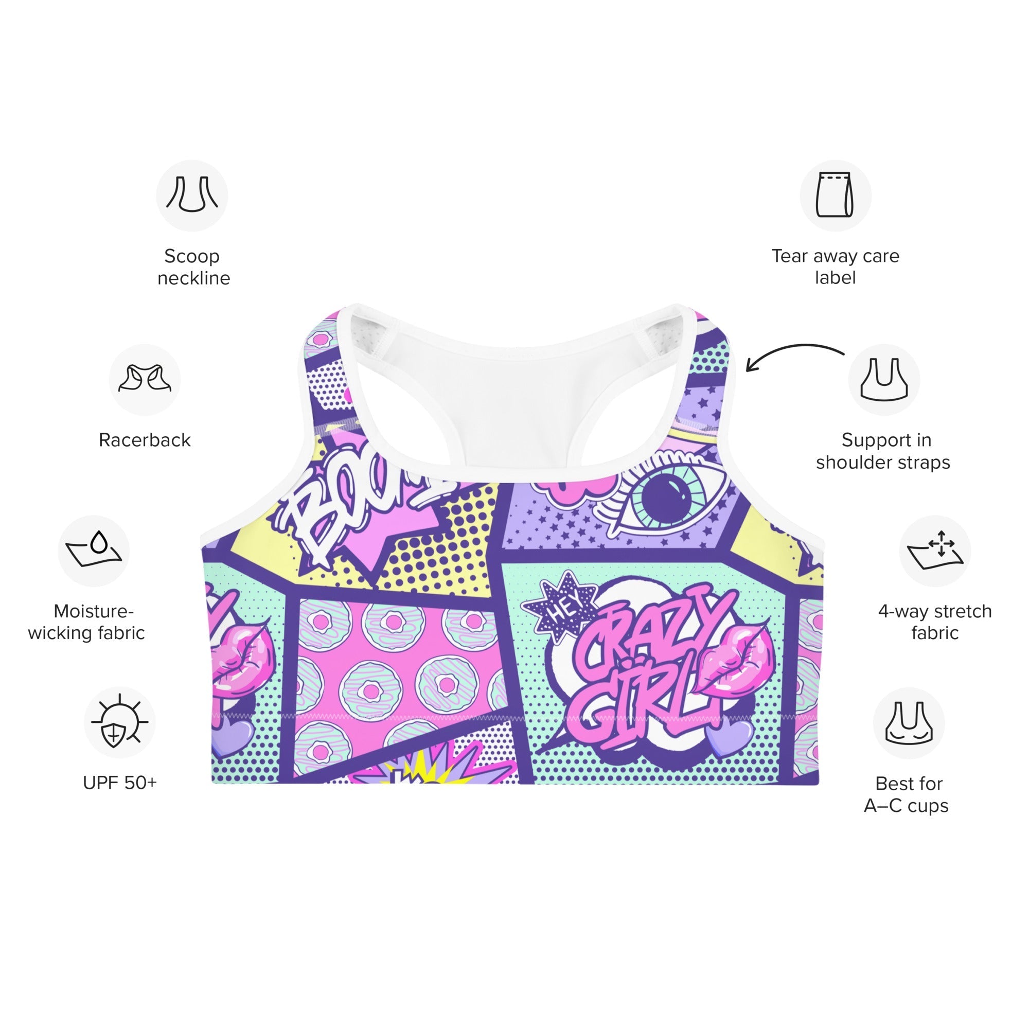 Pastel Comic Book Sports Bra