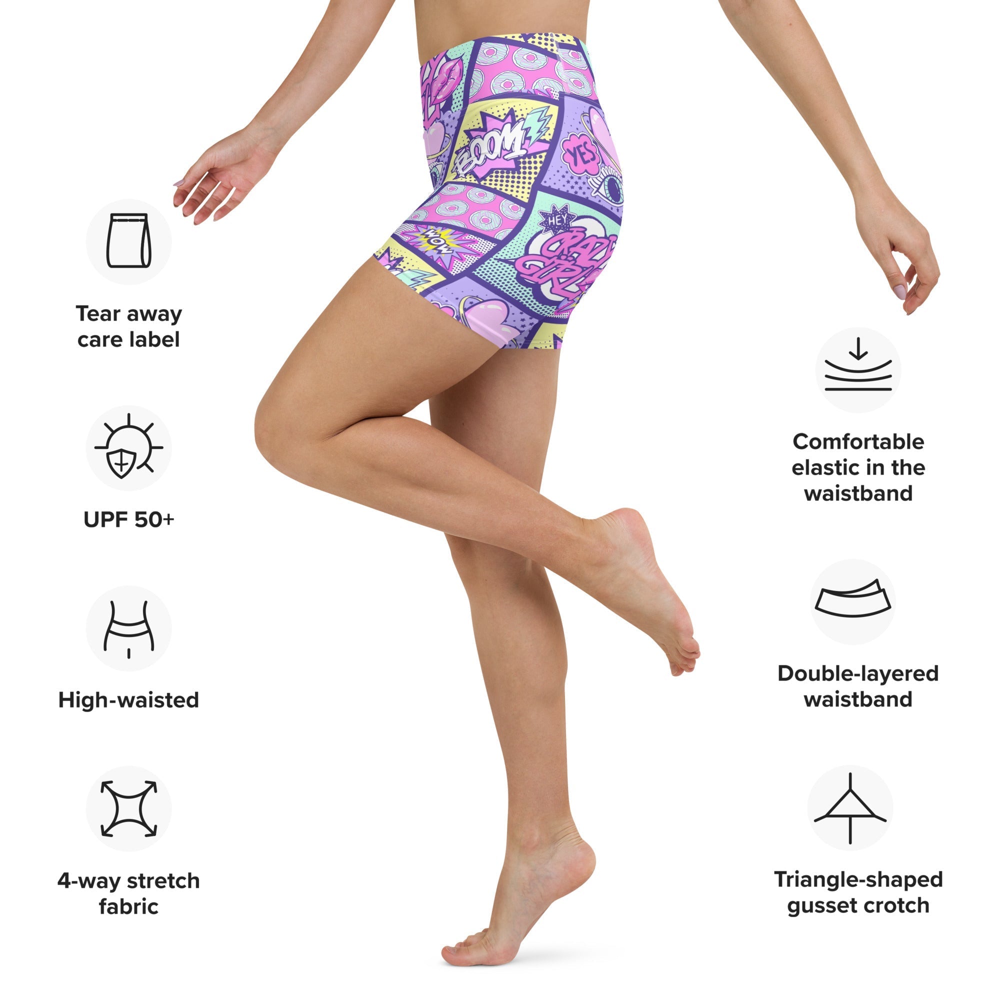 Pastel Comic Book Yoga Shorts