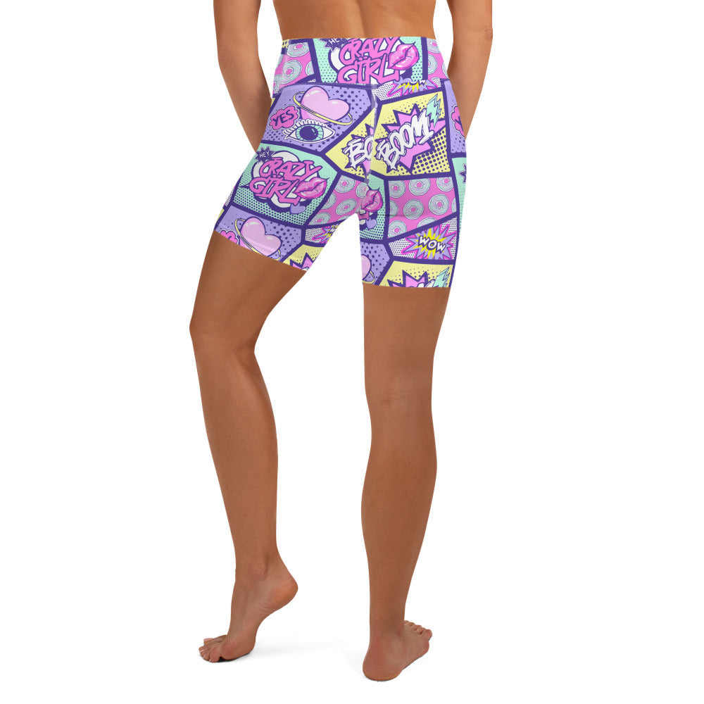 Pastel Comic Book Yoga Shorts