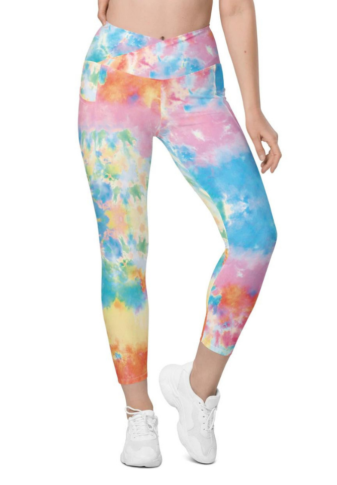 Pastel Tie Dye Crossover Leggings With Pockets
