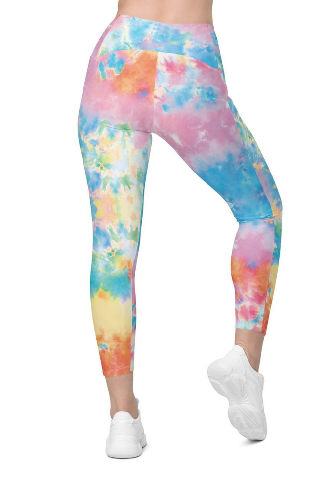 Pastel Tie Dye Crossover Leggings With Pockets