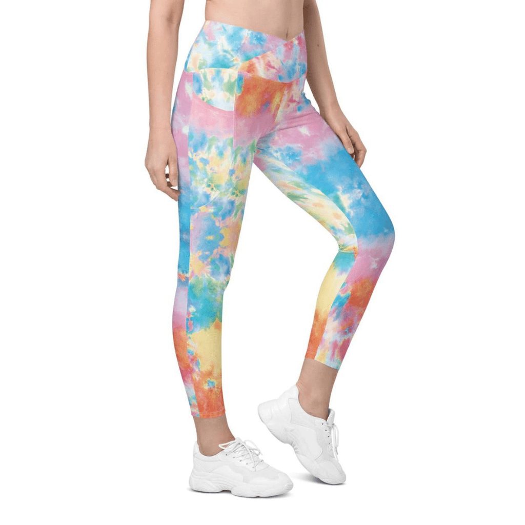 Pastel Tie Dye Crossover Leggings With Pockets