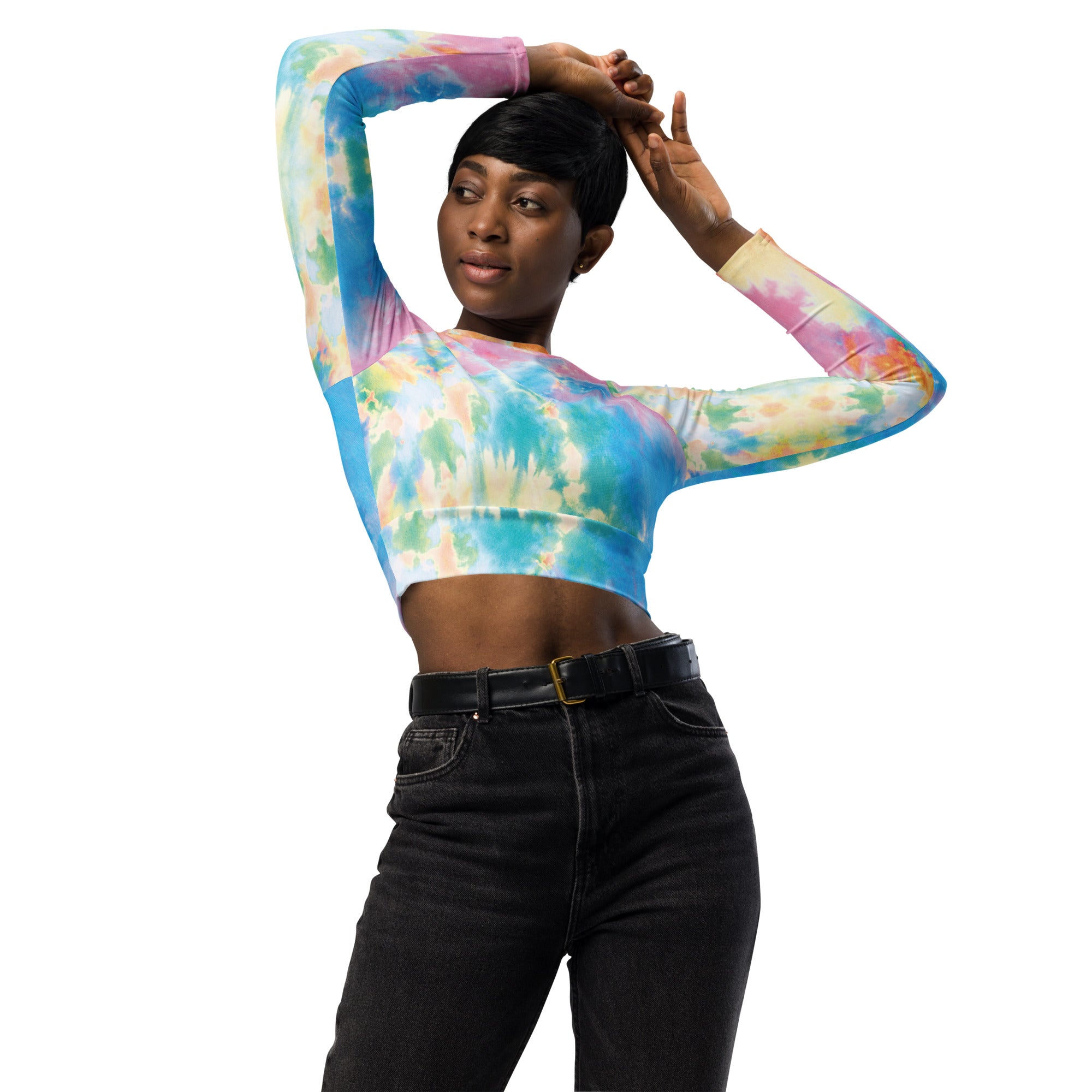 Pastel Tie Dye Recycled Long-sleeve Crop Top