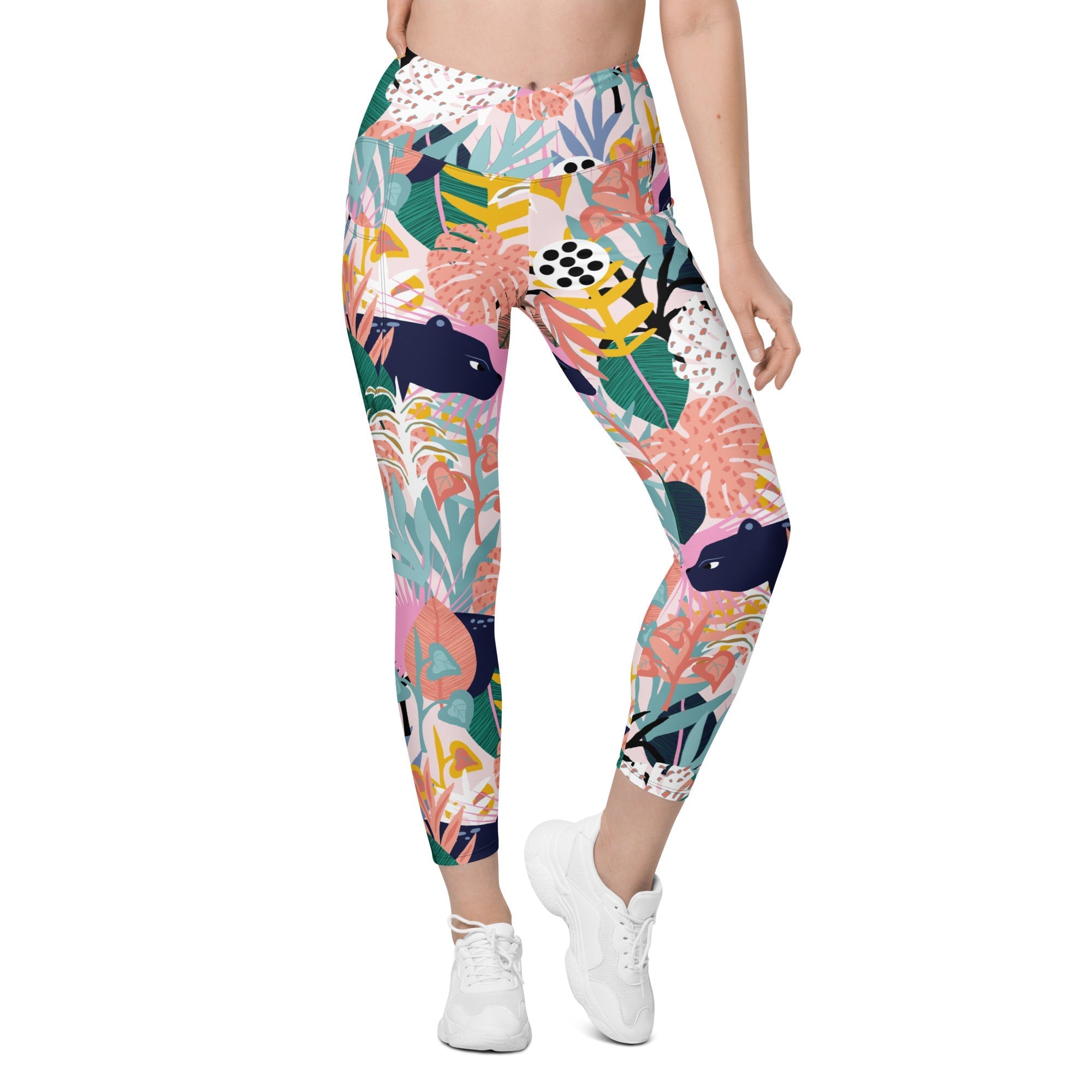 Pastel Tropical Crossover Leggings With Pockets