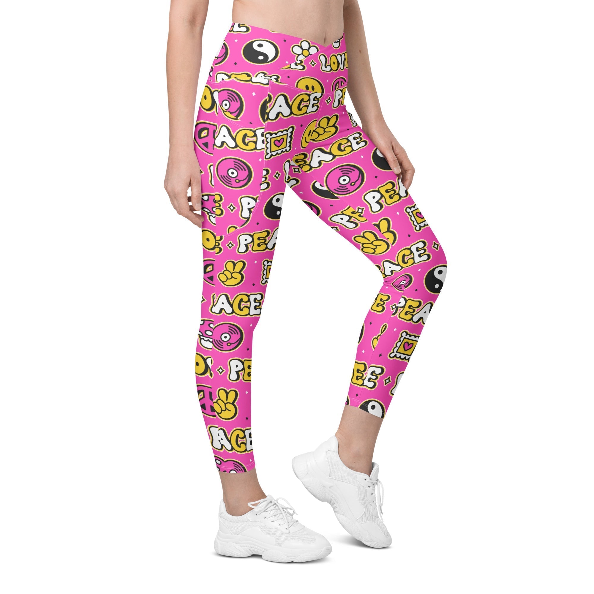 Peace and Love Crossover Leggings With Pockets