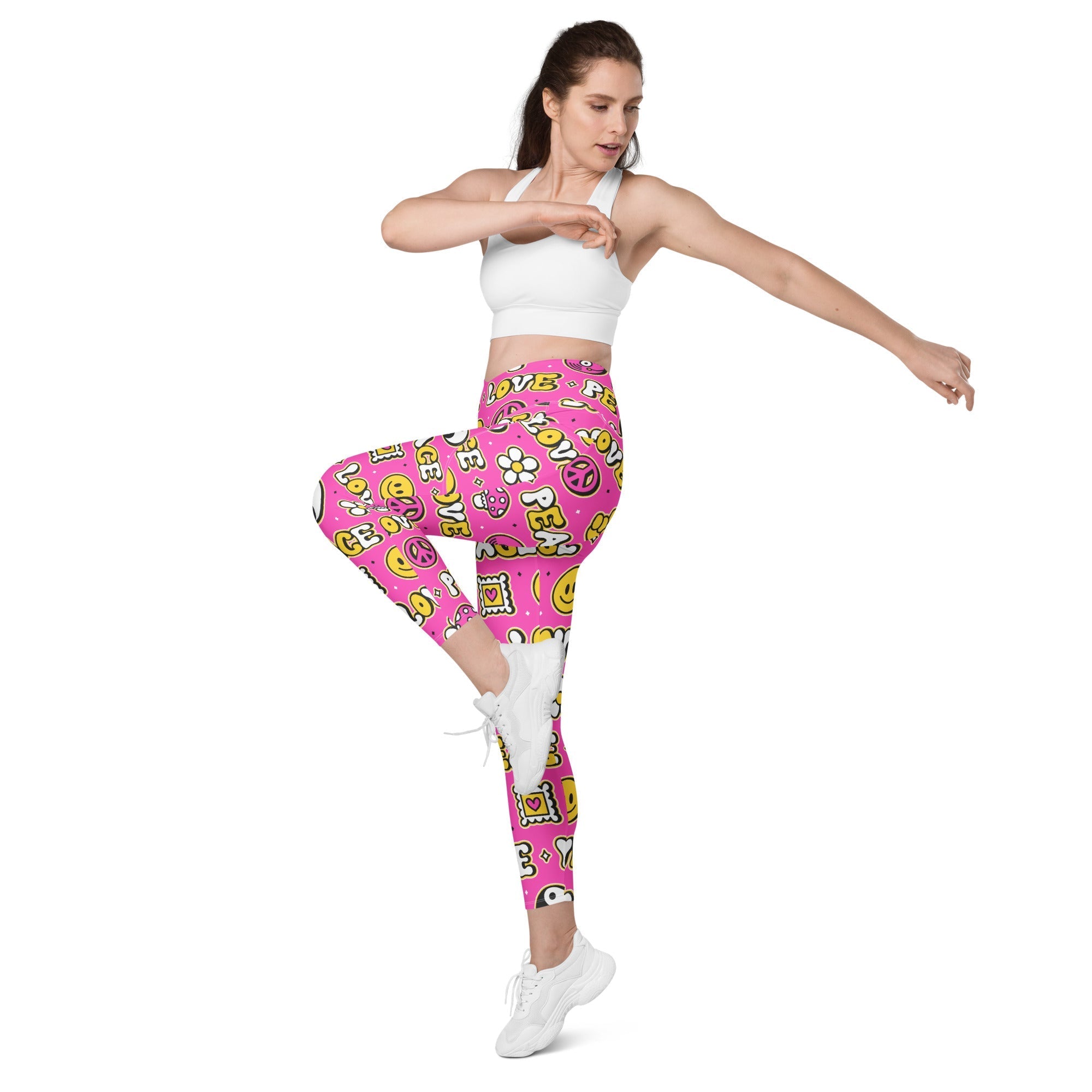 Peace and Love Crossover Leggings With Pockets