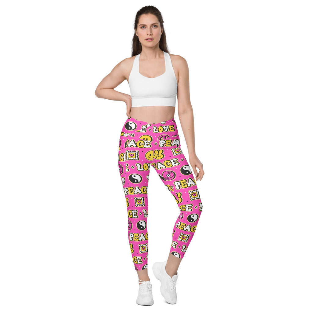 Peace and Love Crossover Leggings With Pockets