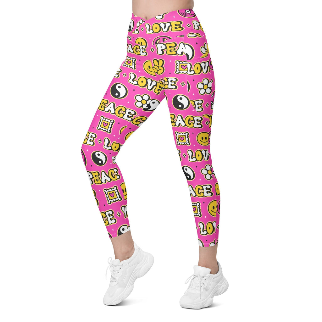 Peace and Love Crossover Leggings With Pockets