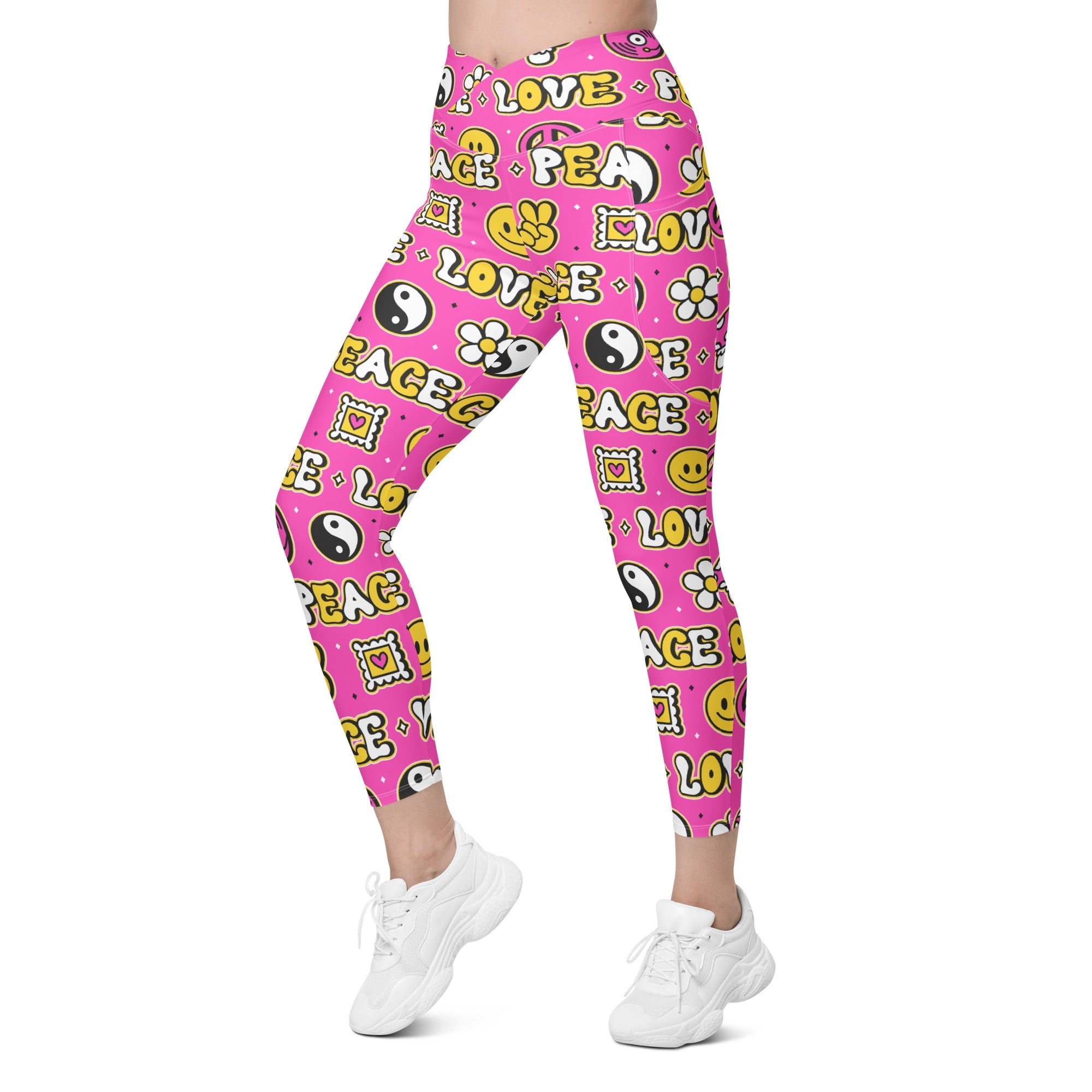 Peace and Love Crossover Leggings With Pockets