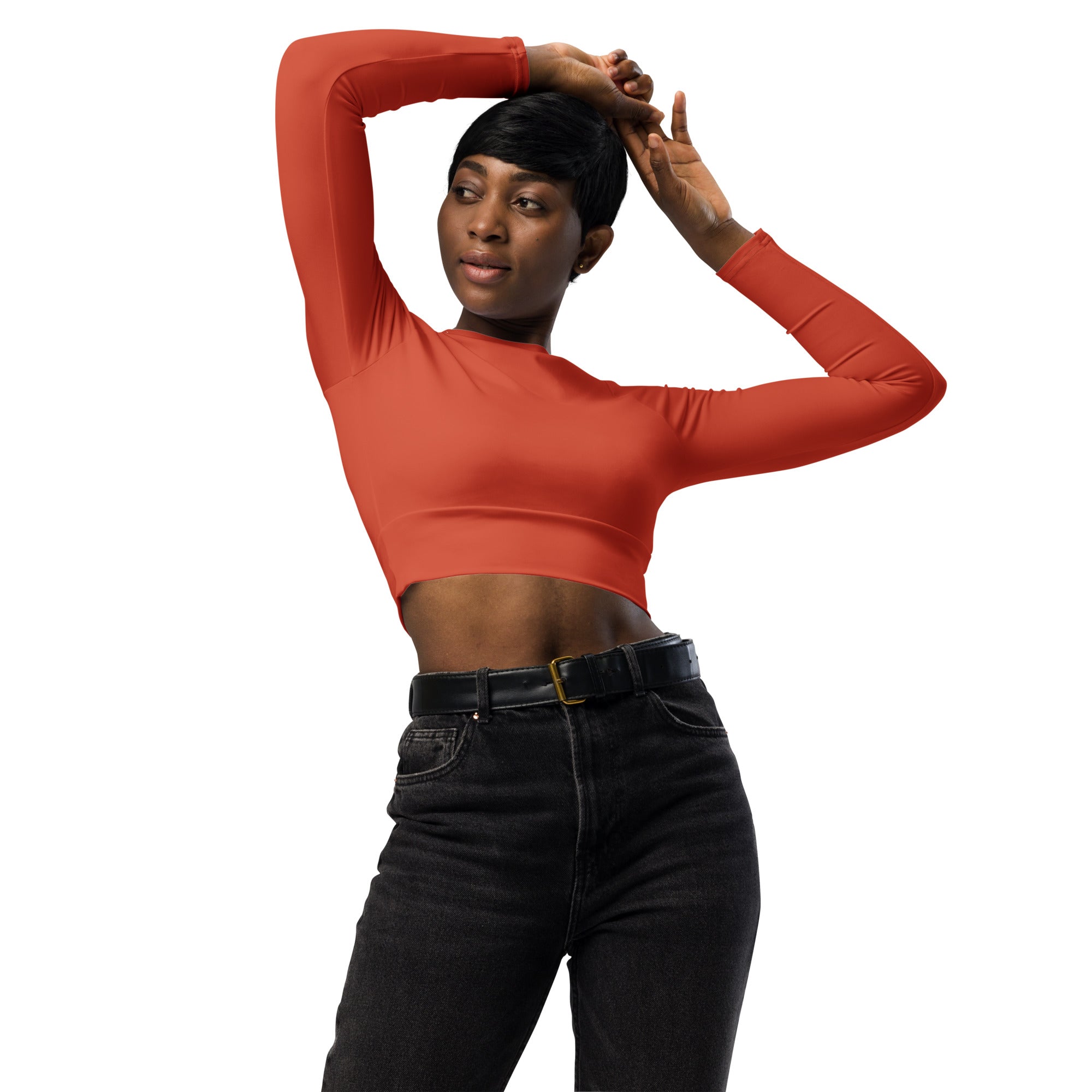 Peachy Red Recycled Long-sleeve Crop Top