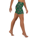 Peacock Print Yoga Shorts