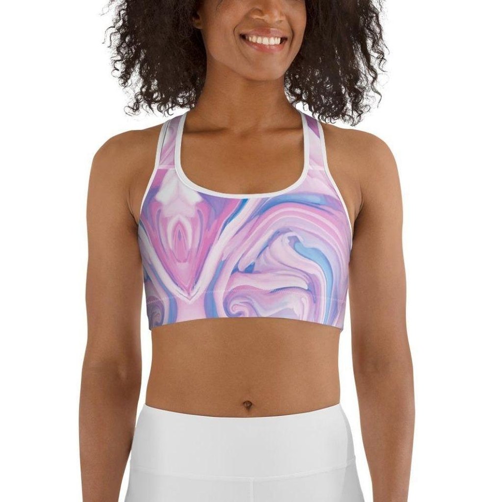 Pink & Blue Marble Sports Bra