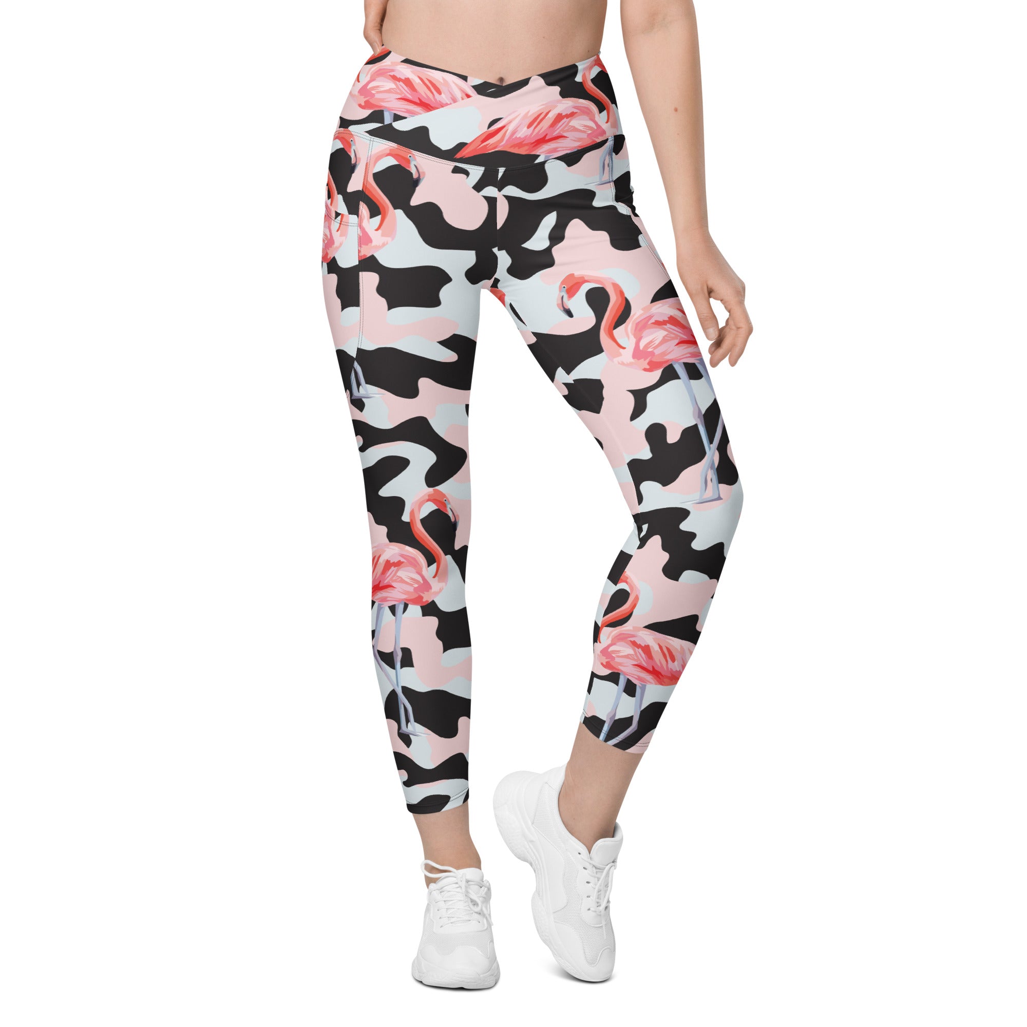 Pink Flamingo Camo Crossover Leggings With Pockets