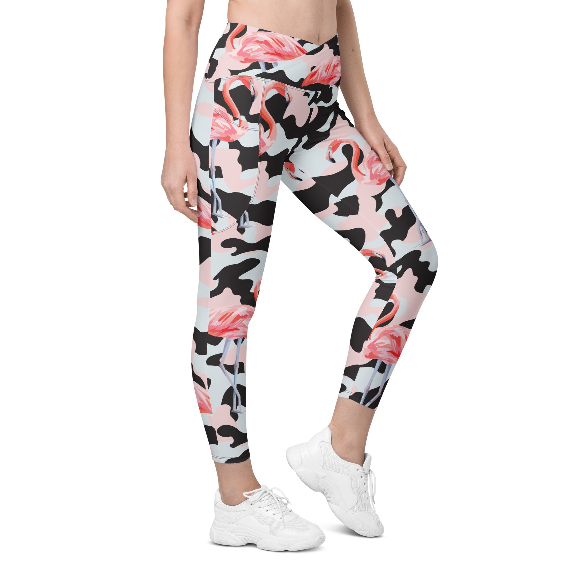Pink Flamingo Camo Crossover Leggings With Pockets