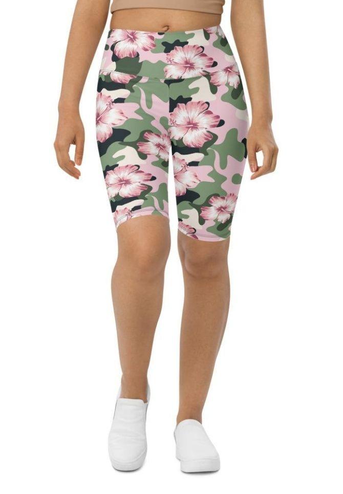 Pink Flower Camo Biker Shorts