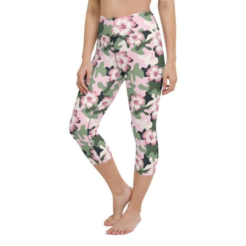 Pink Flower Camo Yoga Capris