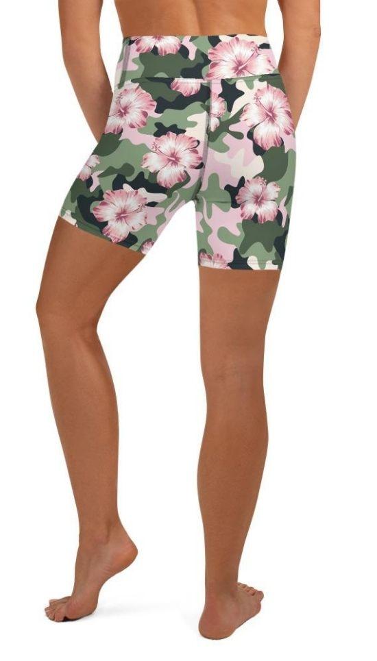 Pink Flower Camo Yoga Shorts