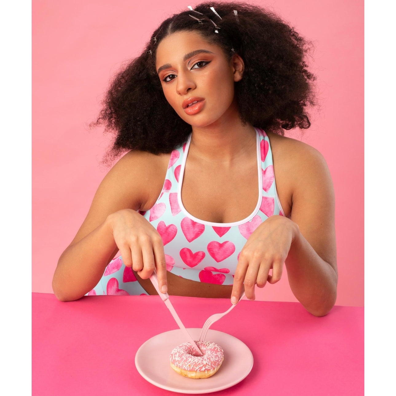 Pink Hearts Sports Bra