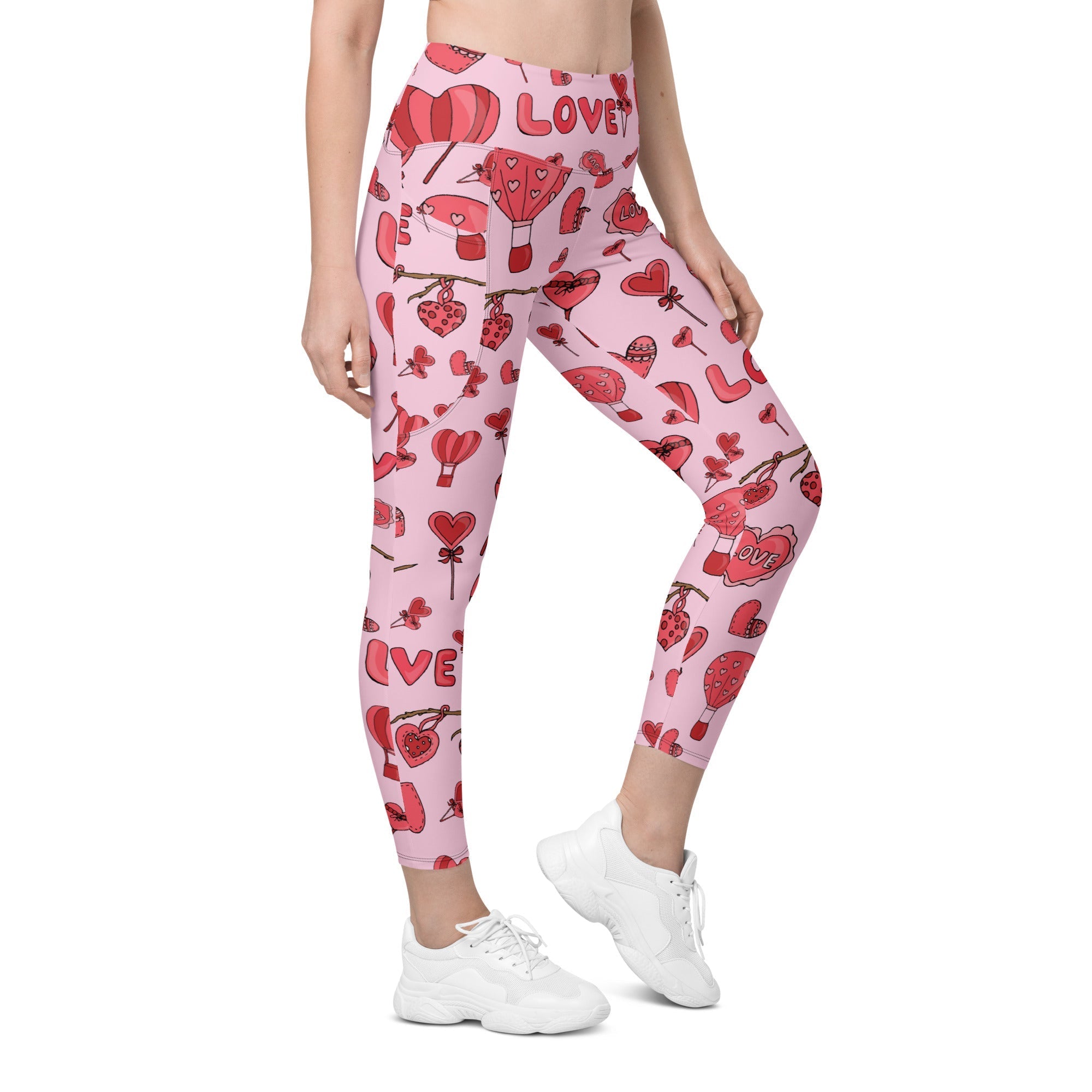 Pink Love Leggings With Pockets