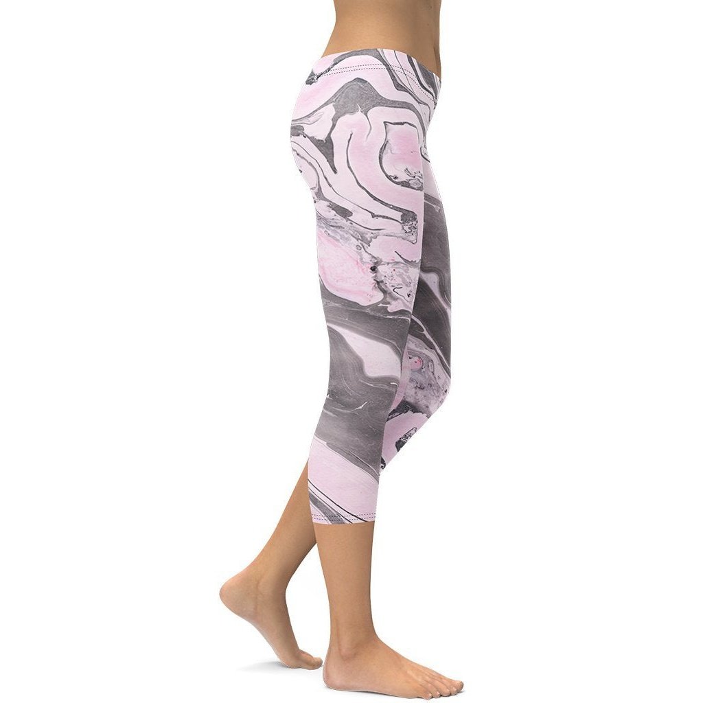 Pink Marble Capris - FiercePulse - Premium Workout Leggings - Yoga Pants
