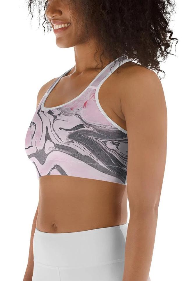 Pink Marble Sports Bra