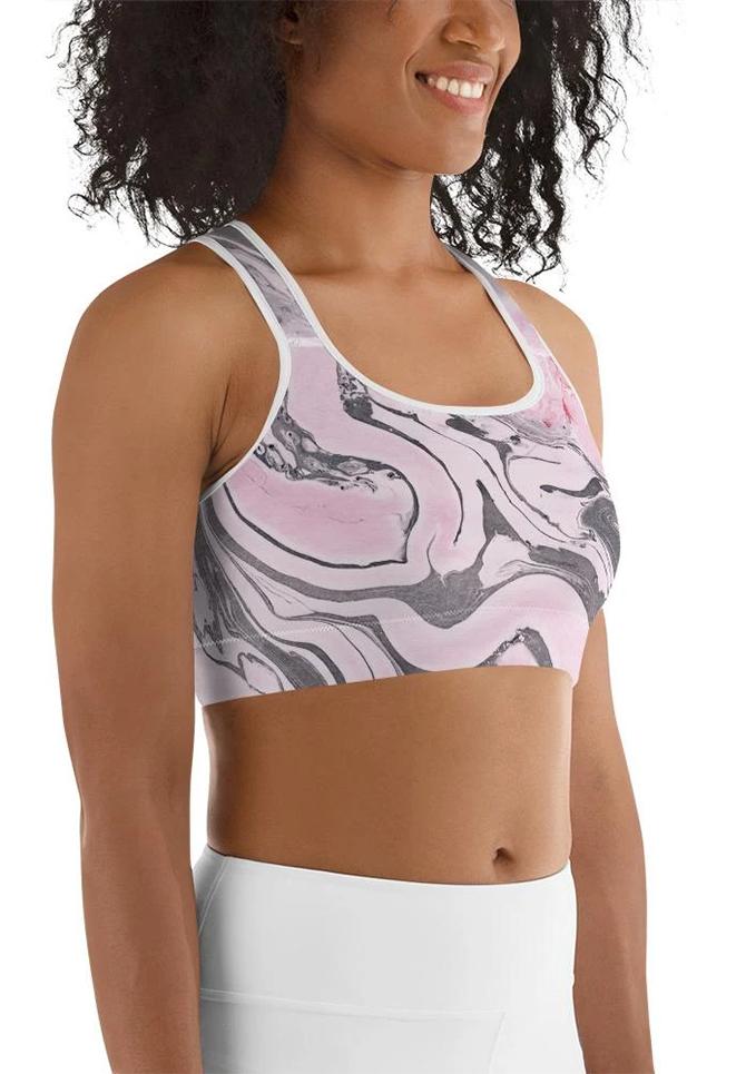 Pink Marble Sports Bra