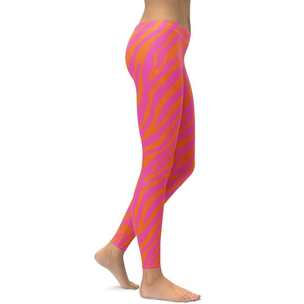 Pink and Orange Zebra Print Leggings | FIERCEPULSE