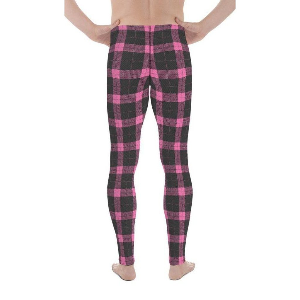 Pink Plaid Print Men's Leggings