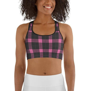 Pink Plaid Print Sports Bra
