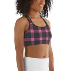 Pink Plaid Print Sports Bra