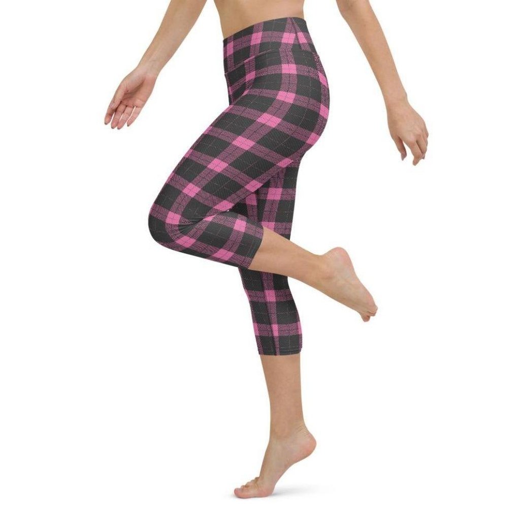 Pink Plaid Print Yoga Capris